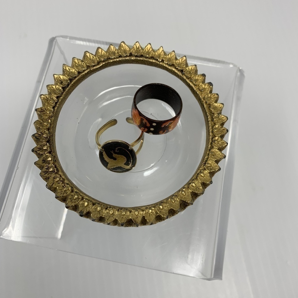 Vintage Ring Dish Sunflower Clear & Gold Catchall Trinket Jewelry